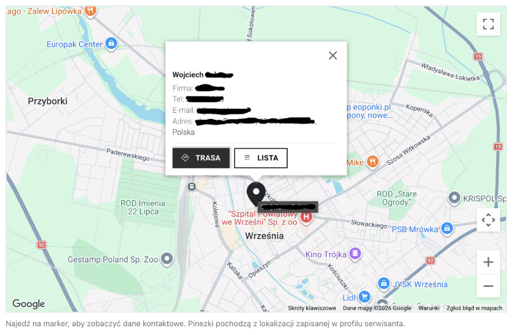 Mapa serwisantów w QR System